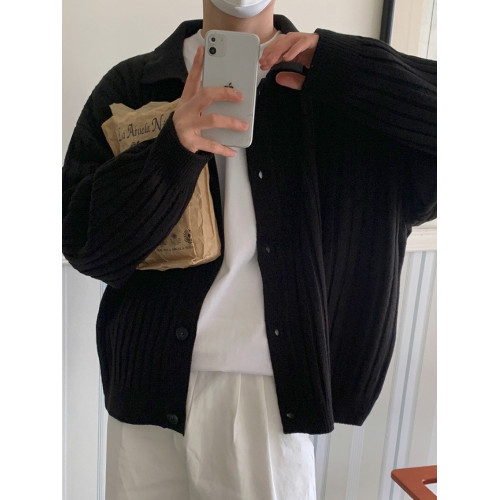 MRCYC條紋繙領開衫毛衣男士秋款韓系寬鬆設計感百搭針織衫上衣