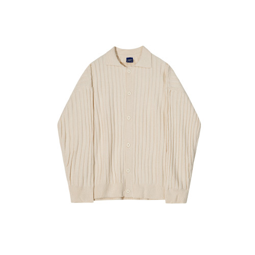 MRCYC條紋繙領開衫毛衣男士秋款韓系寬鬆設計感百搭針織衫上衣