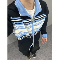 黃俊捷同款FORNINES條紋開衫毛衣男秋冬季情侶短款外套針織衫