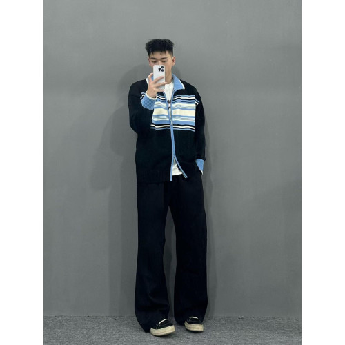 黃俊捷同款FORNINES條紋開衫毛衣男秋冬季情侶短款外套針織衫