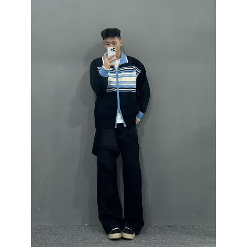 黃俊捷同款FORNINES條紋開衫毛衣男秋冬季情侶短款外套針織衫