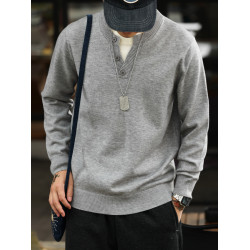 BGYO鹿起 美式休閒假兩件拼接V領針織衫男羊毛絨老錢風抗起球毛衣