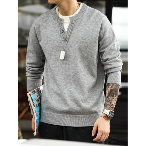 BGYO鹿起 美式休閒假兩件拼接V領針織衫男羊毛絨老錢風抗起球毛衣