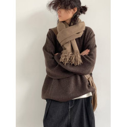 秋冬款日系復古提花純色套頭毛衣男女港風寬松休閒情侶打底針織衫