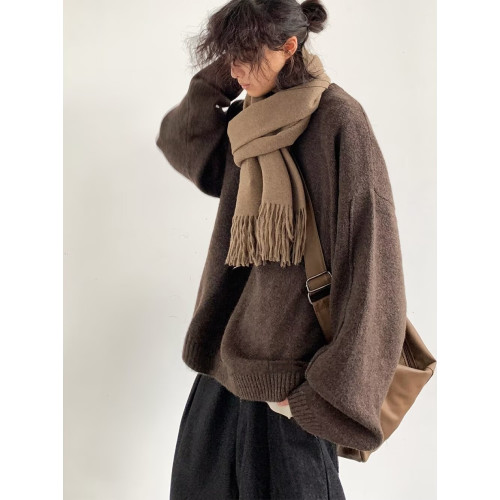 秋冬款日系復古提花純色套頭毛衣男女港風寬松休閒情侶打底針織衫 秋冬款日系復古提花純色套頭毛衣男女港風寬松休閒情侶打底針織衫