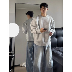 cleanfit灰色圓領毛衣男秋冬季慵懶松弛感內搭針織衫高級感外套