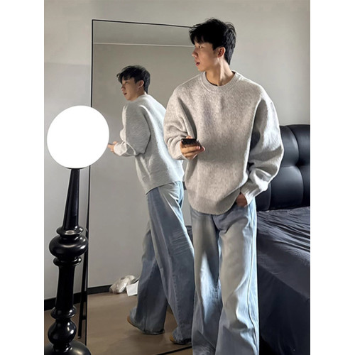 cleanfit灰色圓領毛衣男秋冬季慵懶松弛感內搭針織衫高級感外套 cleanfit灰色圓領毛衣男秋冬季慵懶松弛感內搭針織衫高級感外套