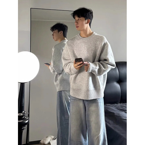 cleanfit灰色圓領毛衣男秋冬季慵懶松弛感內搭針織衫高級感外套 cleanfit灰色圓領毛衣男秋冬季慵懶松弛感內搭針織衫高級感外套