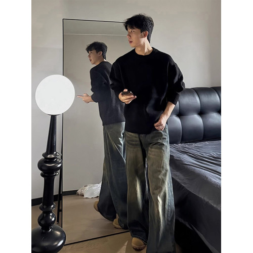 cleanfit灰色圓領毛衣男秋冬季慵懶松弛感內搭針織衫高級感外套 cleanfit灰色圓領毛衣男秋冬季慵懶松弛感內搭針織衫高級感外套