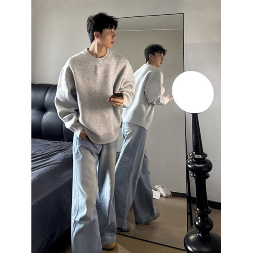 cleanfit灰色圓領毛衣男秋冬季慵懶松弛感內搭針織衫高級感外套 cleanfit灰色圓領毛衣男秋冬季慵懶松弛感內搭針織衫高級感外套