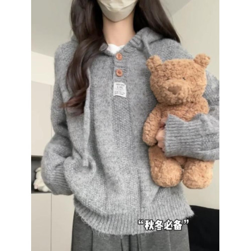 慵嬾風灰色連帽衛衣毛衣女2025新款爆款秋冬季外套針織衫長袖上衣