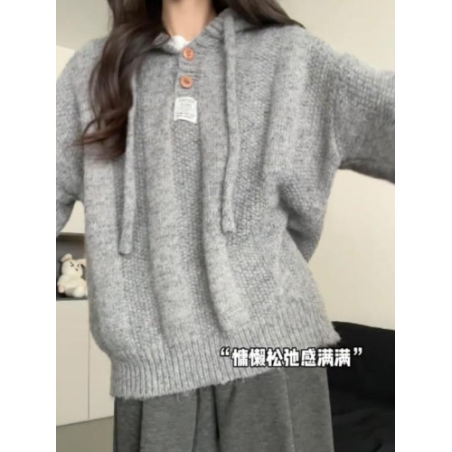 慵嬾風灰色連帽衛衣毛衣女2025新款爆款秋冬季外套針織衫長袖上衣
