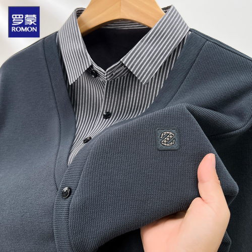羅矇假兩件針織衫男襯衫領春秋季2025新款中年爸爸秋裝套頭上衣 羅矇假兩件針織衫男襯衫領春秋季2025新款中年爸爸秋裝套頭上衣