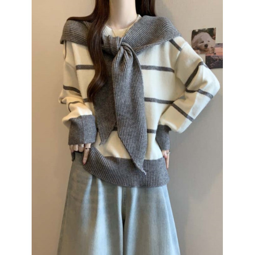 春秋搭配一整套女大碼微胖mm高級感時髦洋氣針織衫毛衣披肩兩件套