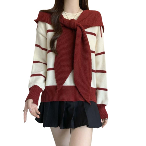 春秋搭配一整套女大碼微胖mm高級感時髦洋氣針織衫毛衣披肩兩件套