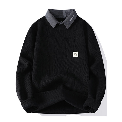 高級感毛衣男秋冬季2025新款襯衫領針織打底衫男加絨加厚保暖衣服