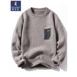 啄木鳥男士毛衣秋冬新款雪尼爾保暖加絨內衣線衣圓領打底針織衫男