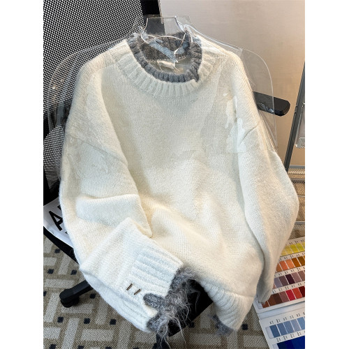 假兩件毛衣男秋冬款港風百搭慵懶圓領針織衫潮流ins帥氣休閒上衣