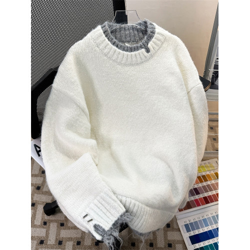 假兩件毛衣男秋冬款港風百搭慵懶圓領針織衫潮流ins帥氣休閒上衣