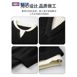 GENIOLAMODE休閒百搭拼接針織衫男士秋季v領老錢風毛衣套頭衛衣潮