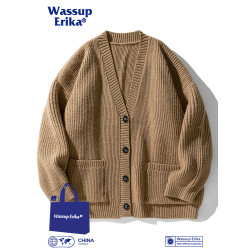 WASSUP ERIKA日系慵懶風V領針織衫毛衣男女秋冬寬松百搭開衫外套