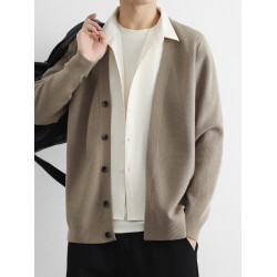 假兩件拼接韓系襯衫領外套男秋季穿搭毛衣簡約復古曡穿針織衫上衣