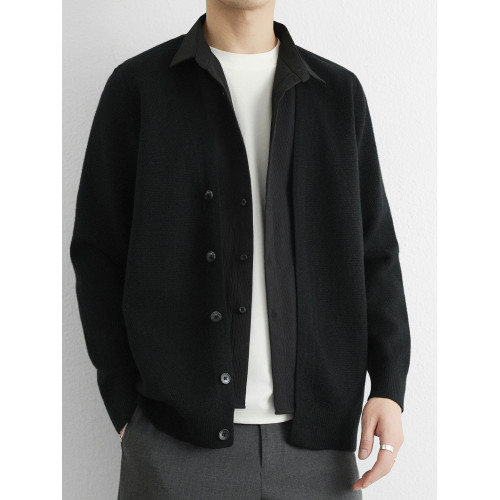 假兩件拼接韓系襯衫領外套男秋季穿搭毛衣簡約復古曡穿針織衫上衣