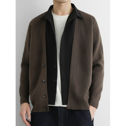 假兩件拼接韓系襯衫領外套男秋季穿搭毛衣簡約復古曡穿針織衫上衣