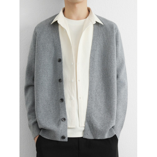 假兩件拼接韓系襯衫領外套男秋季穿搭毛衣簡約復古曡穿針織衫上衣