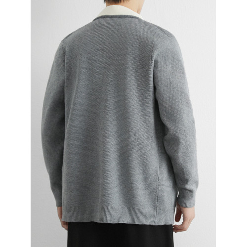 假兩件拼接韓系襯衫領外套男秋季穿搭毛衣簡約復古曡穿針織衫上衣