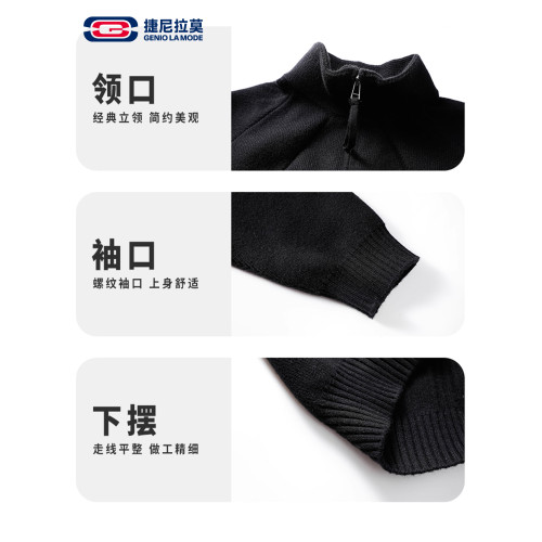 GENIOLAMODE日系休閒毛衣男女秋冬季針織開衫cleanfit雙拉鍊外套
