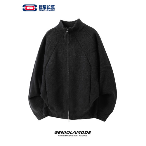 GENIOLAMODE日系休閒毛衣男女秋冬季針織開衫cleanfit雙拉鍊外套