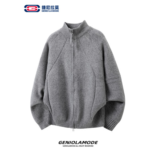 GENIOLAMODE日系休閒毛衣男女秋冬季針織開衫cleanfit雙拉鍊外套