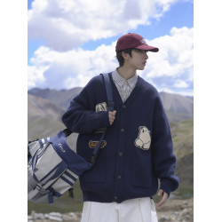 GOGOSOON針織開衫毛衣男680g新款2025秋冬外套英倫學院風v領小熊