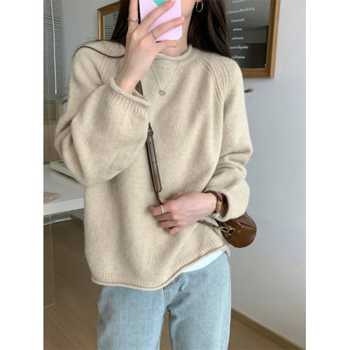 黑色套頭針織毛衣女春季2026秋冬慵懶軟糯寬鬆內搭上衣胖mm打底衫