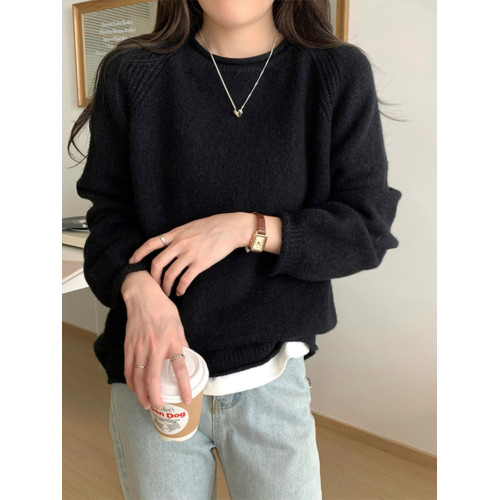 黑色套頭針織毛衣女春季2026秋冬慵懶軟糯寬鬆內搭上衣胖mm打底衫