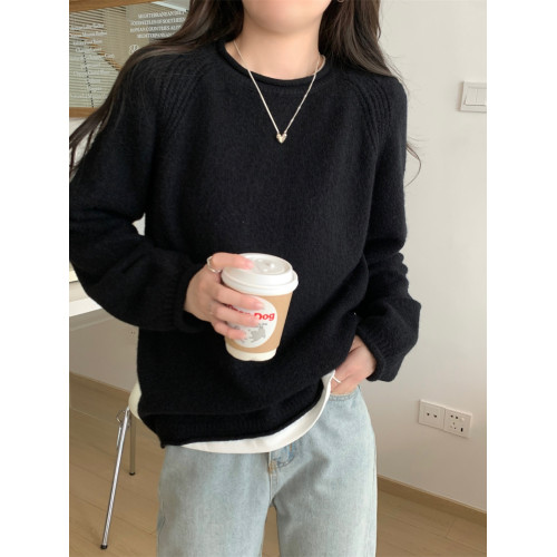 黑色套頭針織毛衣女春季2026秋冬慵懶軟糯寬鬆內搭上衣胖mm打底衫