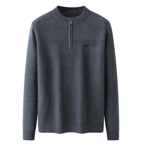 鄂爾多市半高領2025羊毛衫男士加厚毛衣冬季中老年拉鍊羊毛衫