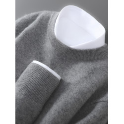 新款圓領100%純羊毛衫男套頭打底毛衣秋冬休閒寬松長袖針織羊絨衫