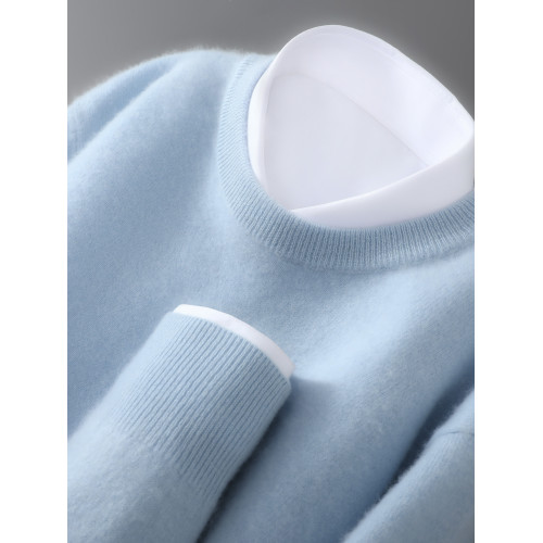 新款圓領100%純羊毛衫男套頭打底毛衣秋冬休閒寬松長袖針織羊絨衫