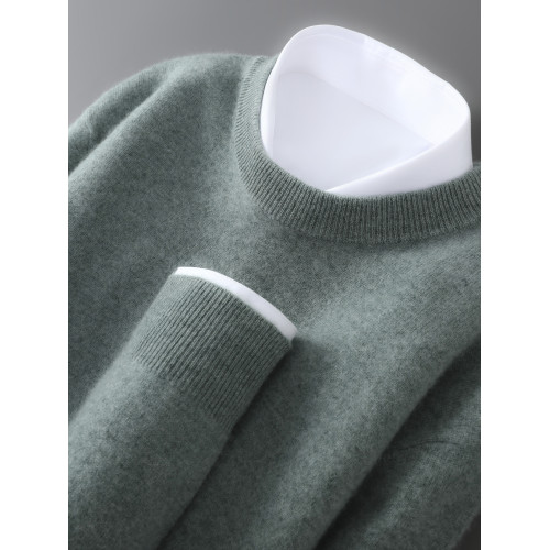 新款圓領100%純羊毛衫男套頭打底毛衣秋冬休閒寬松長袖針織羊絨衫