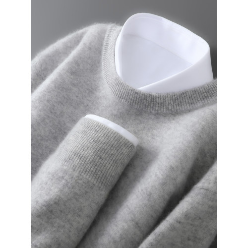 新款圓領100%純羊毛衫男套頭打底毛衣秋冬休閒寬松長袖針織羊絨衫