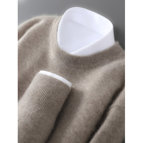 新款圓領100%純羊毛衫男套頭打底毛衣秋冬休閒寬松長袖針織羊絨衫