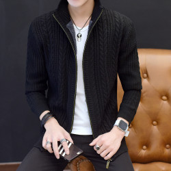 開衫毛衣男士加絨加厚韓版拉鍊針織衫外套帶絨高領秋冬季男裝潮流