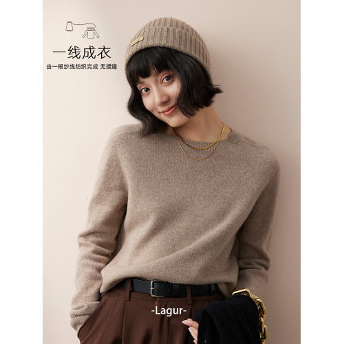 重磅推出！100%純羊毛定紡針織打底衫上衣內搭毛衣純色秋冬女高級