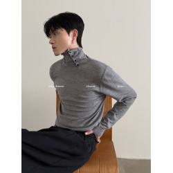 VERY FEWEST 百搭曡穿風 親膚卷邊斜門襟設計高領打底針織衫男女