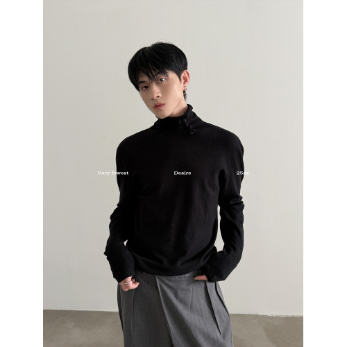 VERY FEWEST 百搭曡穿風 親膚卷邊斜門襟設計高領打底針織衫男女