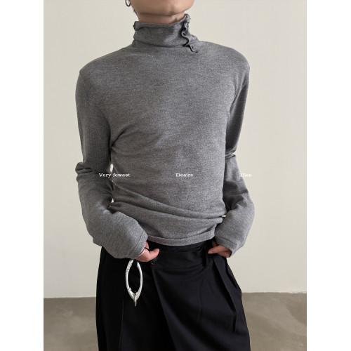 VERY FEWEST 百搭曡穿風 親膚卷邊斜門襟設計高領打底針織衫男女
