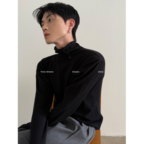 VERY FEWEST 百搭曡穿風 親膚卷邊斜門襟設計高領打底針織衫男女