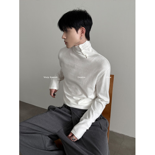 VERY FEWEST 百搭曡穿風 親膚卷邊斜門襟設計高領打底針織衫男女